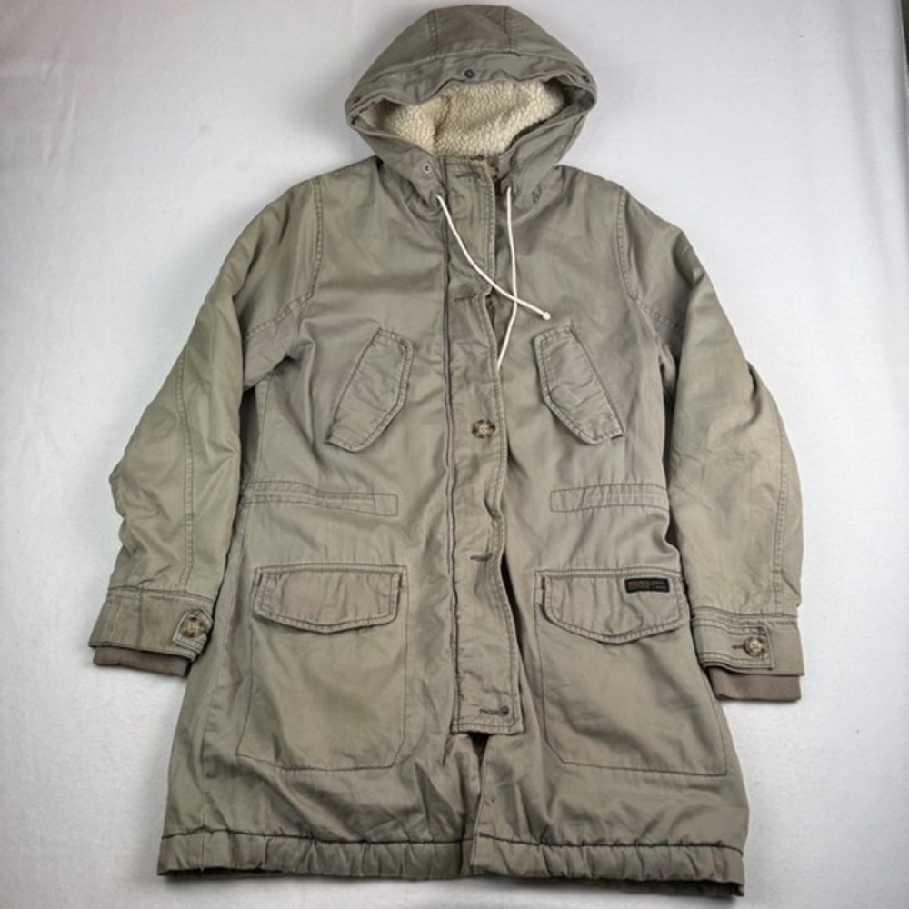 Abercrombie & Fitch Mens Sherpa Lined Parka Jacket Khaki‎ Green Hooded Size M